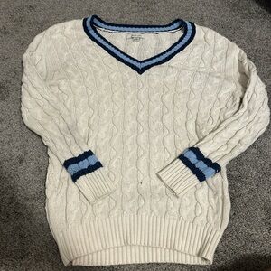 American Eagle Outfitters Cream Sweater with Blue Accents